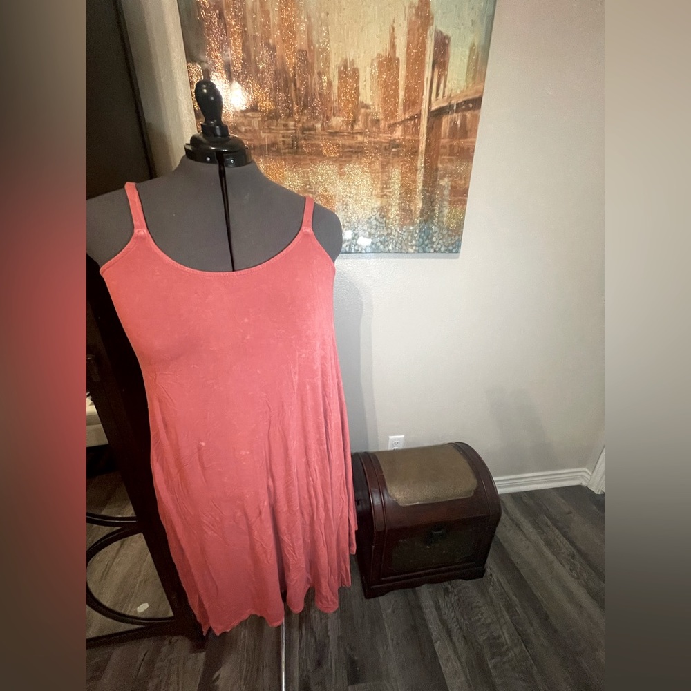 Plus Size Super soft adjustable strap pinkish slight ting of orange dress. 2x.